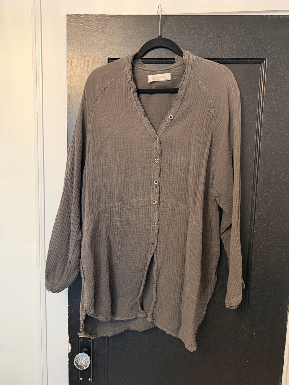 Free People Taupe Button-Down Gauze Shirt